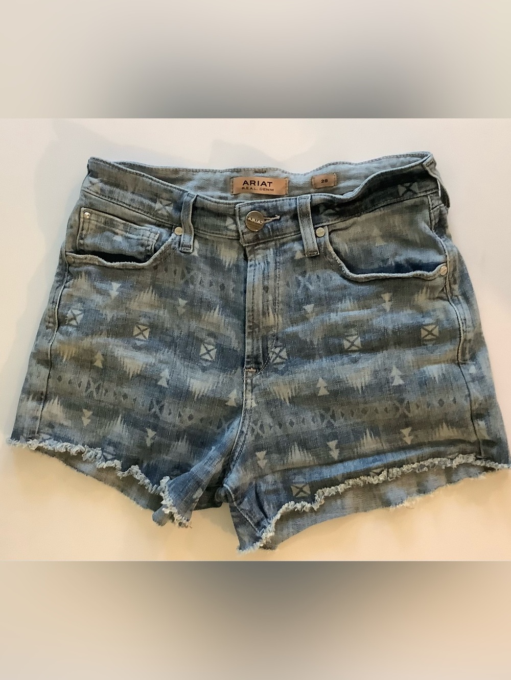 Ariat Washed Blue Southwest 3” Printed Denim Cutoff Shorts